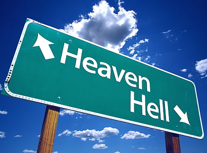 Signe du ciel et de l'enfer, signalisation routière du ciel de l'enfer, drôle, ciel, enfer, signe, Fond d'écran HD HD wallpaper