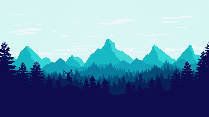 Mountains, The game, Forest, View, Silhouette, Hills, Deer, Landscape, Art, Campo Santo, Firewatch, Fire watch, HD wallpaper