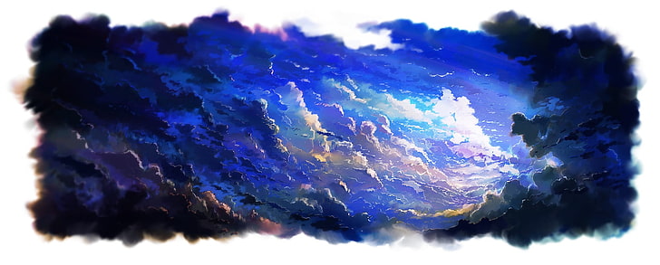 céu azul nublado, anime, céu, nuvens, obras de arte, HD papel de parede