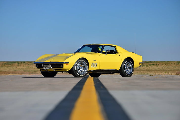 (c3), 1969, mobil, chevrolet, corvette, coupe, l71, olahraga, ikan pari, kuning, Wallpaper HD