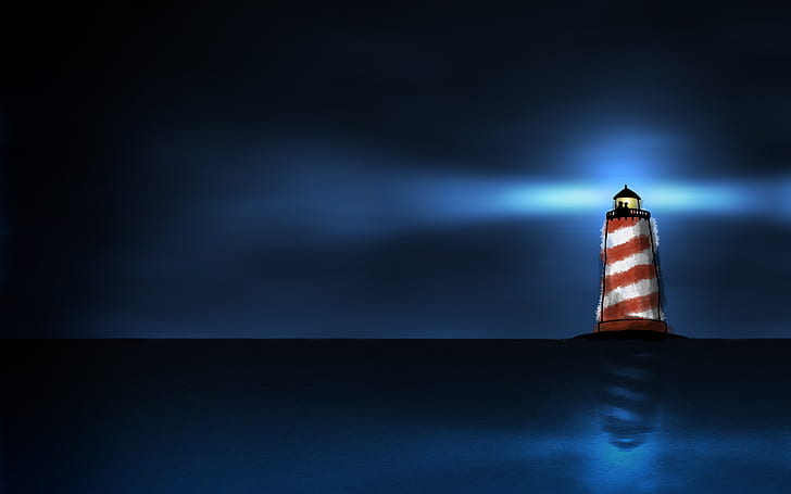The lighthouse, red and white lighthouse illustration, lighthouse, HD wallpaper