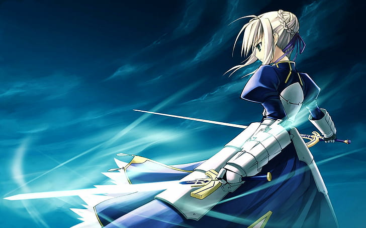 girl, background, the wind, sword, art, saber, fate/stay night, type-moon, HD wallpaper
