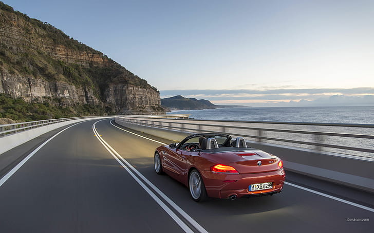BMW Z4 Coast Motion Blur Road HD, автомобили, размазване, движение, път, bmw, бряг, z4, HD тапет