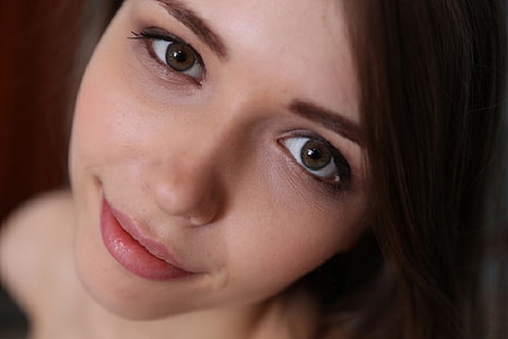 różowa szminka, Mila Azul, brunetka, brązowe oczy, nastolatki, zbliżenie, Tapety HD HD wallpaper