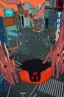 onda de vapor, Cyberpunk oscuro, cyberpunk, ojos de gato, rojo, Fondo de pantalla HD HD wallpaper
