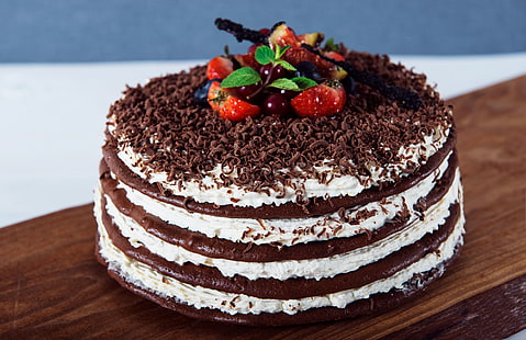 nourriture, gâteau, baies, crème, chocolat, fraises, Fond d'écran HD HD wallpaper