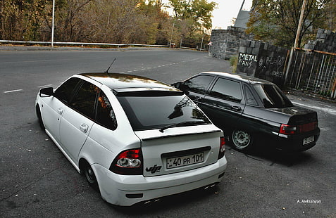 black and white sedans, machine, Auto, Lada, prior, priora, VAZ, 2110, BPAN, Without Landing Auto No, HD wallpaper HD wallpaper