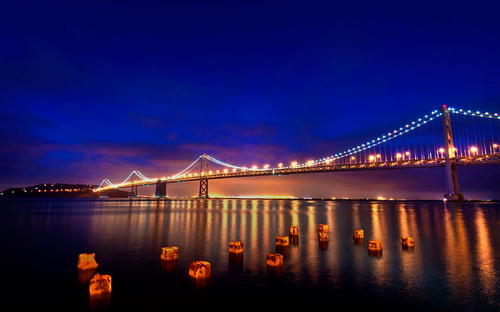 San Francisco – Oakland Bay Bridge, luces nocturnas, San Francisco, HD, Fondo de pantalla HD