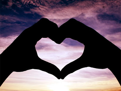 Amore, cuore, mani, romanticismo, buio, silhouette di 2 mani che formano il cuore foto, amore, cuore, mani, romanticismo, buio, Sfondo HD HD wallpaper