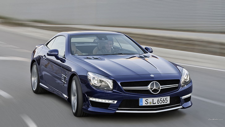 czarny Mercedes-Benz sedan, Mercedes SL 65 AMG, Mercedes Benz, samochód, niebieskie samochody, pojazd, Tapety HD