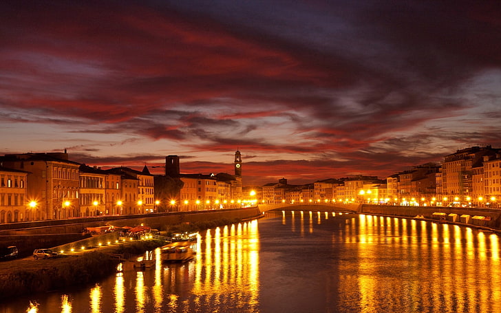 canale fluviale, venezia, canale, città, ponte, luci della città, Sfondo HD