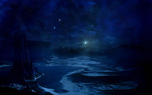 Fantasiekunst, Grafik, Sterne, Landschaft, Dunkelheit, Himmel, HD-Hintergrundbild HD wallpaper