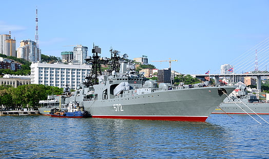 nave, grande, blu marino, antisommergibile, Vladivostok, progetto 1155, ammiraglio Vinogradov, Sfondo HD HD wallpaper