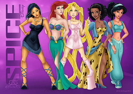 Film, Crossover, Ariel (La petite sirène), Pocahontas, Princesse Jasmine, Raiponce, Tiana (La princesse et la grenouille), Fond d'écran HD HD wallpaper