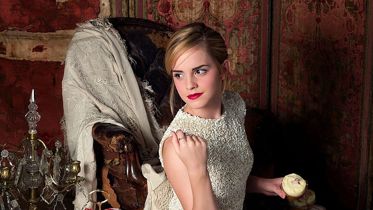 Emma Watson, actress, red lipstick, celebrity, women, HD wallpaper