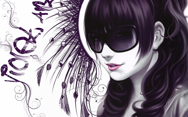 black hair female anime character wallpaper, girl, glasses, style, vector, HD wallpaper