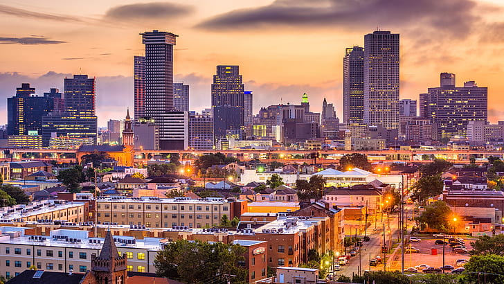 New Orleans, Louisiana, Vereinigte Staaten, USA, Stadtbild, Sonnenaufgang, Dämmerung, Skyline, Wolkenkratzer, HD-Hintergrundbild
