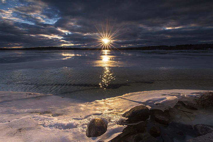 New England, Danau Massabesi, New England, Danau Massabesic, New Hampshire, matahari, mencair, Wallpaper HD