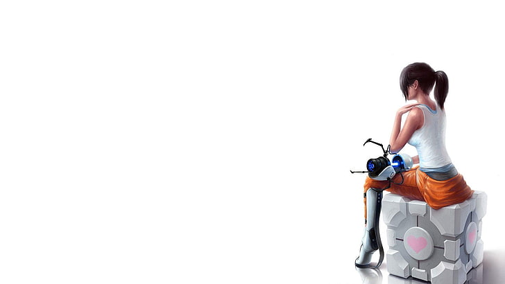 wallpaper digital karakter anime wanita, Chell, Laboratorium Aperture, Companion Cube, Portal (game), Portal 2, Portal Gun, Valve Corporation, video game, Valve, Wallpaper HD