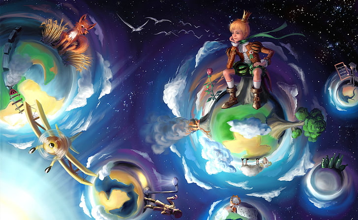 Little Prince Fairy Tale, painting of fox, planets, and tree, Holidays, Children's Day, Little, Prince, Fairy, Tale, HD wallpaper