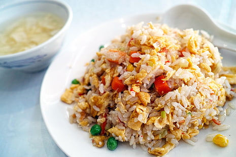 arroz com coberturas, arroz, comida, legumes, jantar, HD papel de parede HD wallpaper