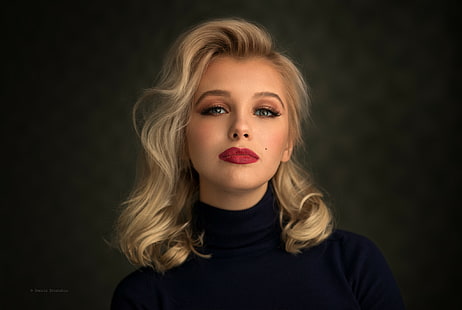 women, blonde, turtlenecks, portrait, simple background, HD wallpaper HD wallpaper