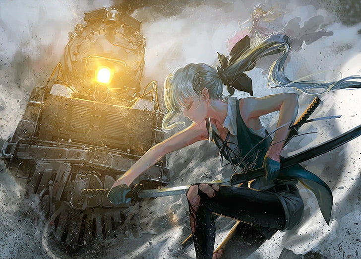 gadis anime, kereta api, Konpaku Youmu, Yakumo Yukari, Touhou, Wallpaper HD