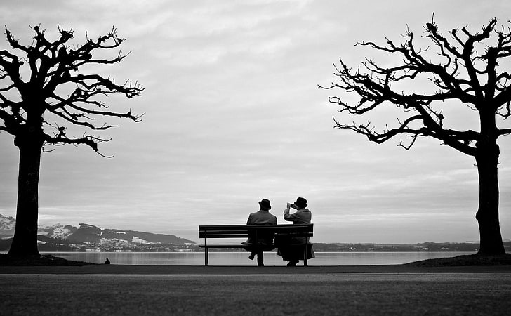 Sitting On A Bench And Taking Pictures, grayscale photography of men sitting on the bench, Black and White, Nature, Landscape, People, Sunset, White, Black, Woman, Light, Street, Water, Photography, Bench, Family, Together, Urban, Explore, search, iPhoneography, Instagram, Interesting, blackandwhite, interestingness, HD wallpaper