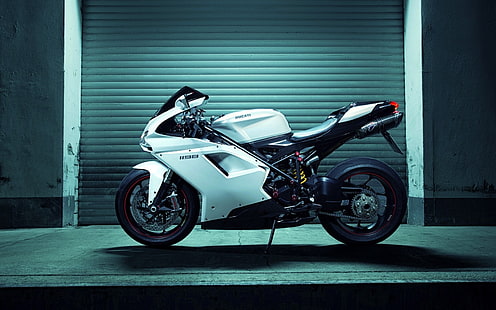 Białe Ducati 1198, ducati 1198, super rower, motocykl, rower, Tapety HD HD wallpaper
