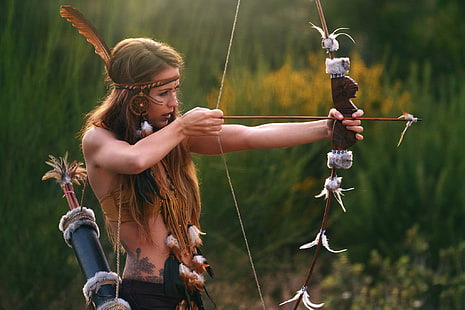 archer, women, women outdoors, I Hate Tombs, model, bow, arrows, fantasy girl, archery, HD wallpaper HD wallpaper