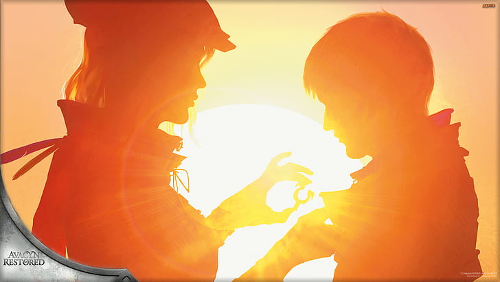 Magic: The Gathering Sunlight HD, silhouette de deux personnes, fantaisie, soleil, magie, rassemblement, Fond d'écran HD