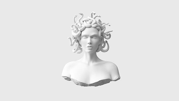Medusa, minimalism, white, HD wallpaper