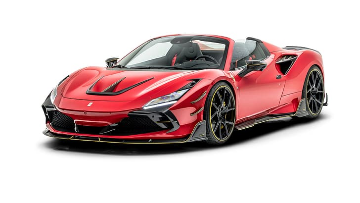 Ferrari, Mansory, vehicle, sports car, tuning, red cars, simple background, Ferrari F8 Spider, car, white background, HD wallpaper
