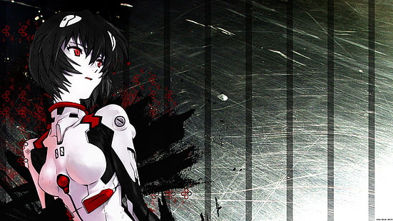 kabinet kayu hitam dan putih, Neon Genesis Evangelion, Ayanami Rei, anime, Wallpaper HD HD wallpaper