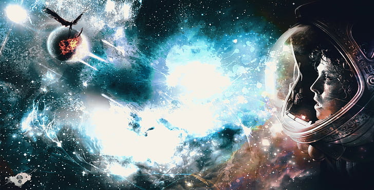 우주 예술 우주 비행사 갤럭시 행성 죽음 엘렌 리플리, HD 배경 화면