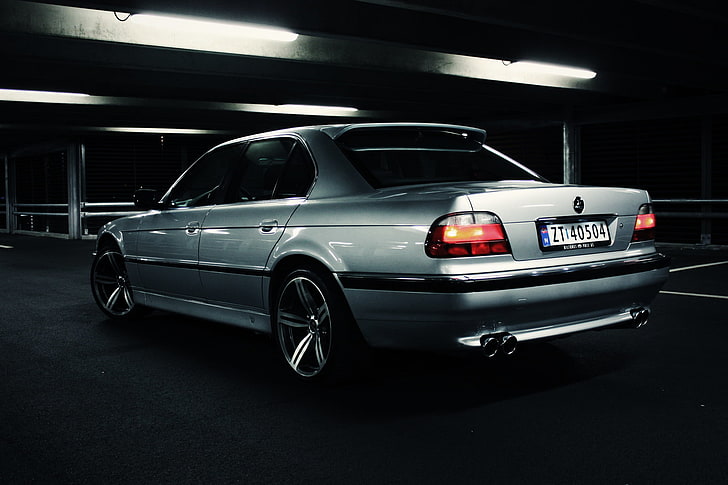silberne Limousine, Tuning, BMW, Klassiker, BMW E38, 750il, HD-Hintergrundbild
