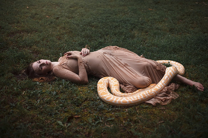 змея, рептилии, женщины, модель, женщины на природе, фантазия девушки, HD обои