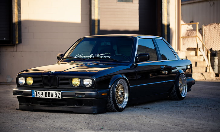 black BMW coupe, black, BMW, e30, 325si, HD wallpaper