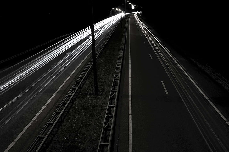 asphalt, blur, dark, evening, expressway, fast, highway, light streaks, lights, long, long exposure, motion, night, road, street, time lapse, travel, HD wallpaper