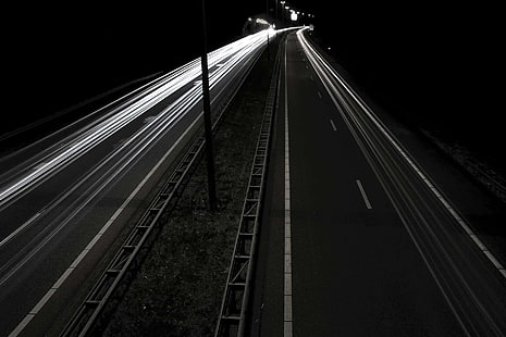 asfalt, suddighet, mörk, kväll, motorväg, snabb, motorväg, ljusstrimmor, ljus, lång, lång exponering, rörelse, natt, väg, gata, tidsinställd, resa, HD tapet HD wallpaper