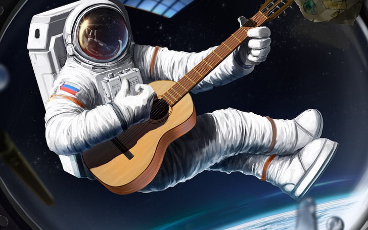 comic art, astronaut, guitar, HD wallpaper