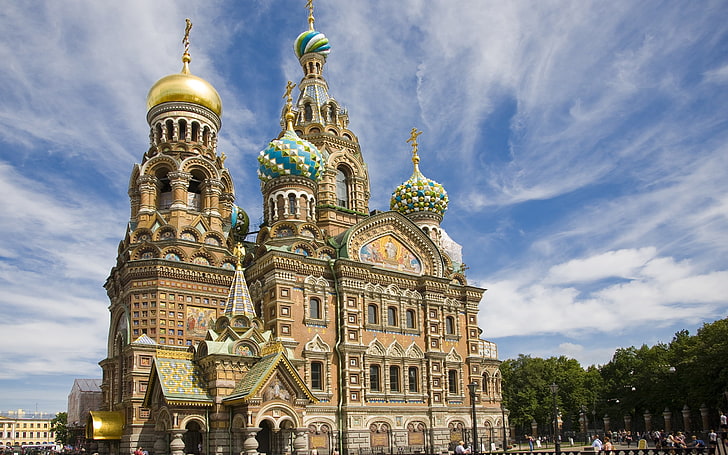 кафяв бетонен купол замък, Санкт Петербург, спасен в кръв, небе, храм, HD тапет