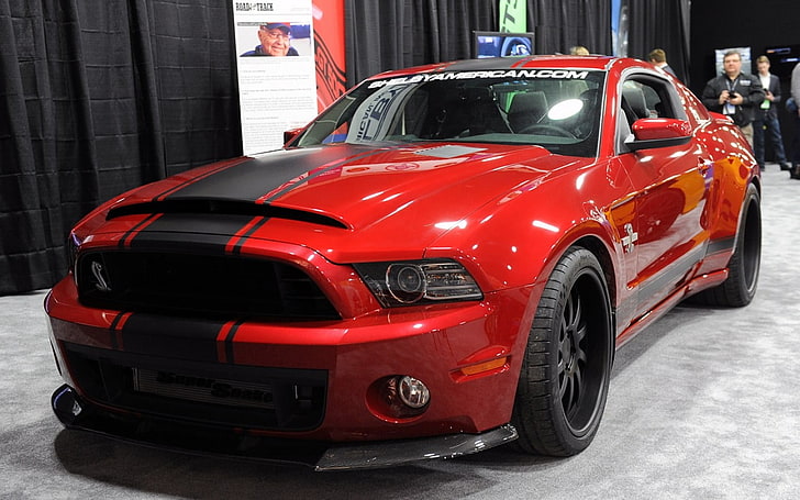 Ford Mustang Coupe rojo y negro, coche, Shelby, Fondo de pantalla HD