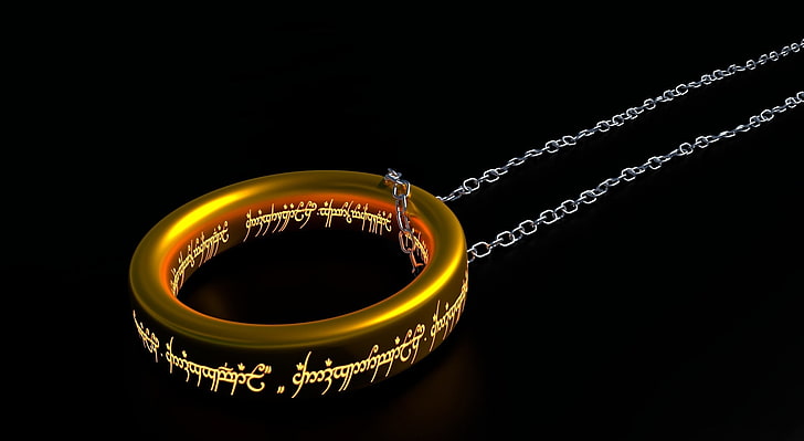 Единственият пръстен, висулка с пръстен в златен цвят, Филми, Хобит, Lotr, Властелинът на пръстените, Един пръстен, HD тапет