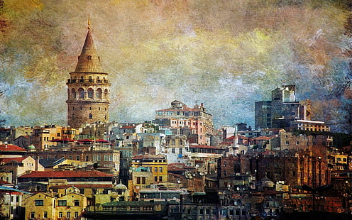 Galata, Galata Kulesi, Istambuł, Turcja, Tapety HD HD wallpaper
