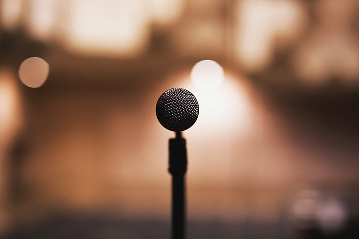 выборочный фокус фотография черного микрофона, микрофона, музыки, глубины резкости, боке, HD обои