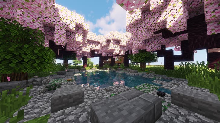 Minecraft, shader, fiori di ciliegio, relax, luce del giorno, calma, Chill Out, Sfondo HD