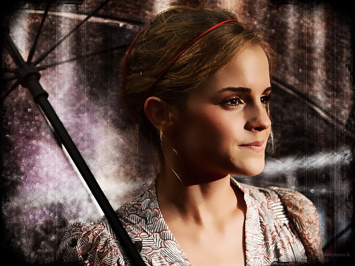 Emma Watson, parapluie, actrice, célébrité, détournant les yeux, femmes, Fond d'écran HD