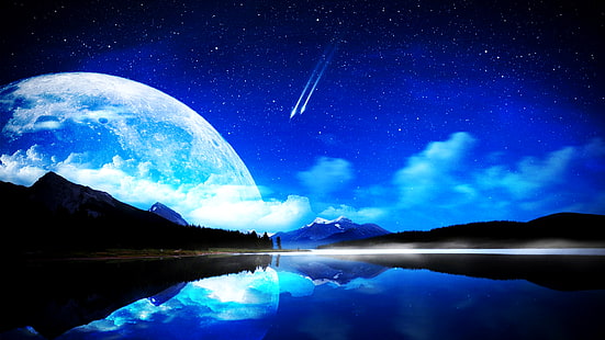alam, 1920x1080, bulan, bulan sabit, Biru, alam bulan hd, bulan 4k, Wallpaper HD HD wallpaper