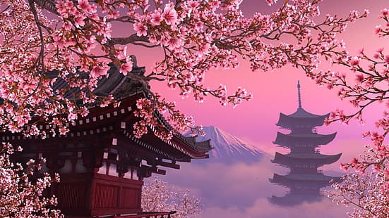 일본, 후지산, 벚꽃, HD 배경 화면 HD wallpaper